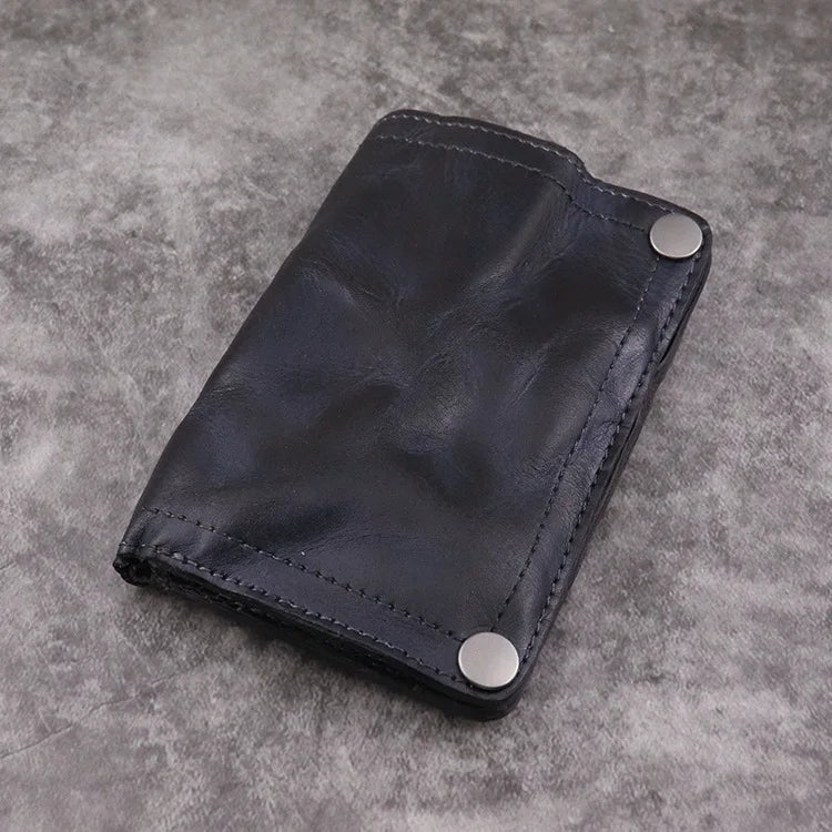 Portefeuille homme cuir véritable vertical vintage compact avec bouton pression