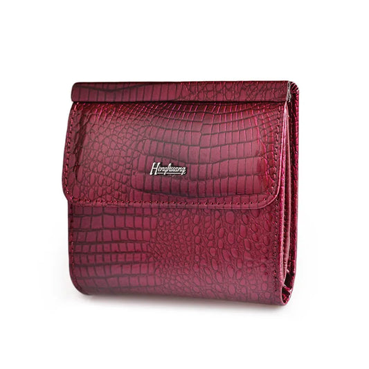 Petit portefeuille femme en cuir véritable avec texture crocodile