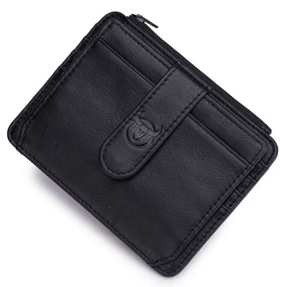 Porte-cartes homme en cuir véritable RFID avec zip et rabat compact