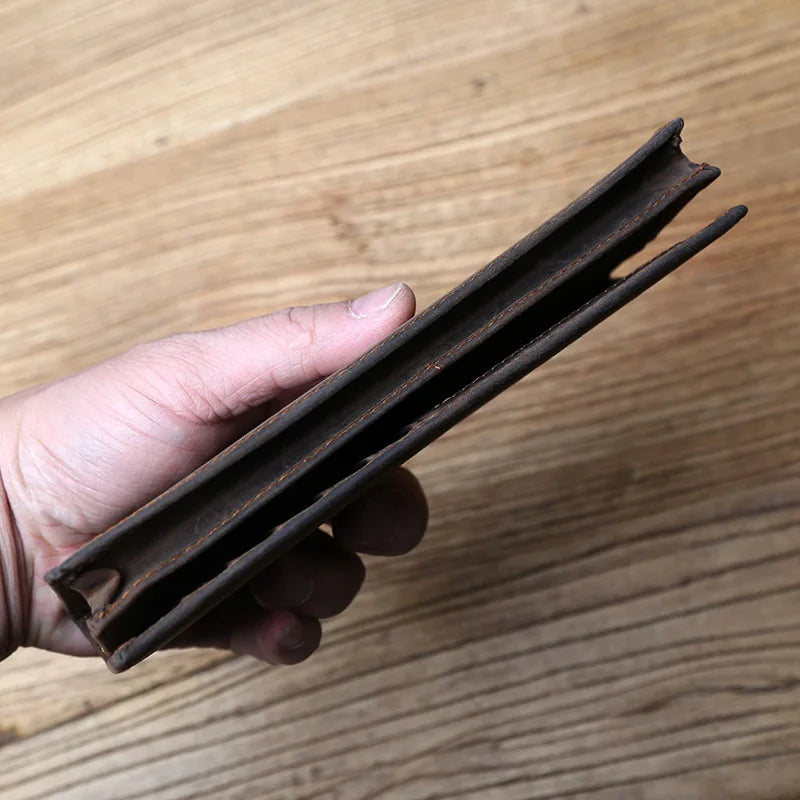 Portefeuille long homme en cuir véritable vintage avec porte-cartes et compartiment téléphone