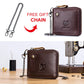 Portefeuille homme en cuir véritable RFID avec chaîne zippé compact vintage