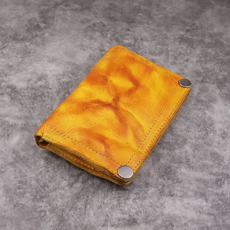 Portefeuille homme cuir véritable vertical vintage compact avec bouton pression