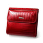 Portefeuille femme compact en cuir véritable motif crocodile avec bouton pression élégant