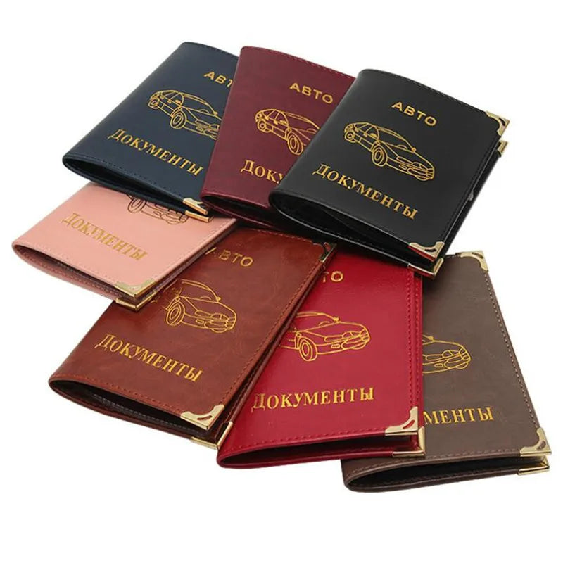 Porte-documents voiture en cuir PU pour permis et papiers auto style vintage russe