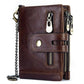 Portefeuille homme cuir véritable RFID avec chaîne zippé compact personnalisable