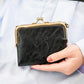 Portefeuille femme compact en cuir PU rétro avec fermoir clip et zip multifonction