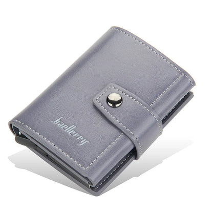 Porte-cartes compact en cuir PU avec éjection automatique RFID et fermeture bouton homme