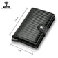 Porte-cartes RFID en aluminium et cuir effet carbone slim avec système anti-vol