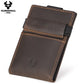 Portefeuille porte-cartes homme en cuir véritable compact avec clip et fermeture sécurisée