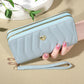 Portefeuille long femme en cuir PU avec double zip, dragonne et grande capacité élégante