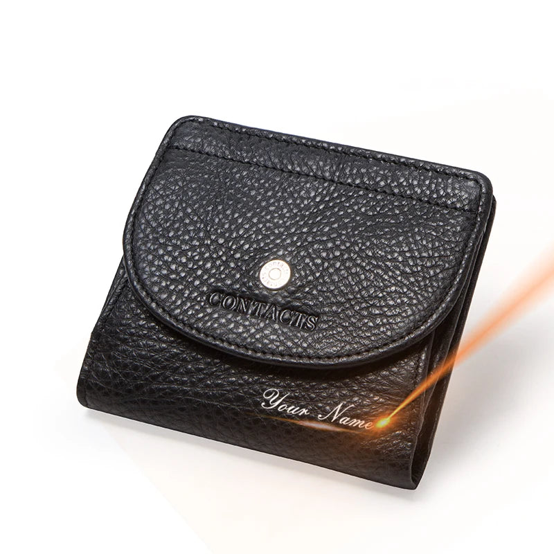 Petit portefeuille en cuir véritable pour femme et homme avec porte-monnaie