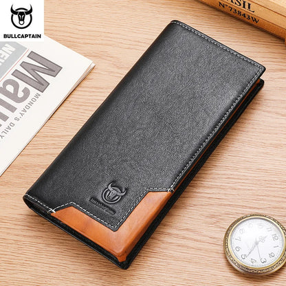 Portefeuille long homme en cuir véritable RFID avec compartiment téléphone et grande capacité