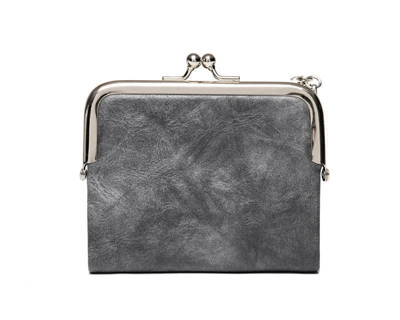 Portefeuille vintage en cuir pour femme avec fermoir Kiss Lock et grande capacité