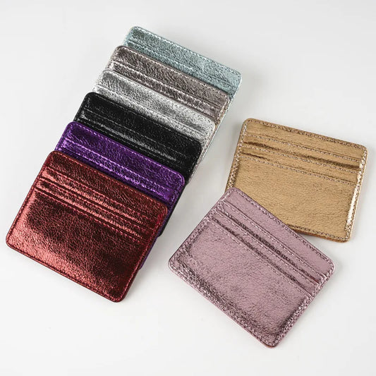 Porte-carte ultra-fin en cuir pu effet pailleté pour homme et femme