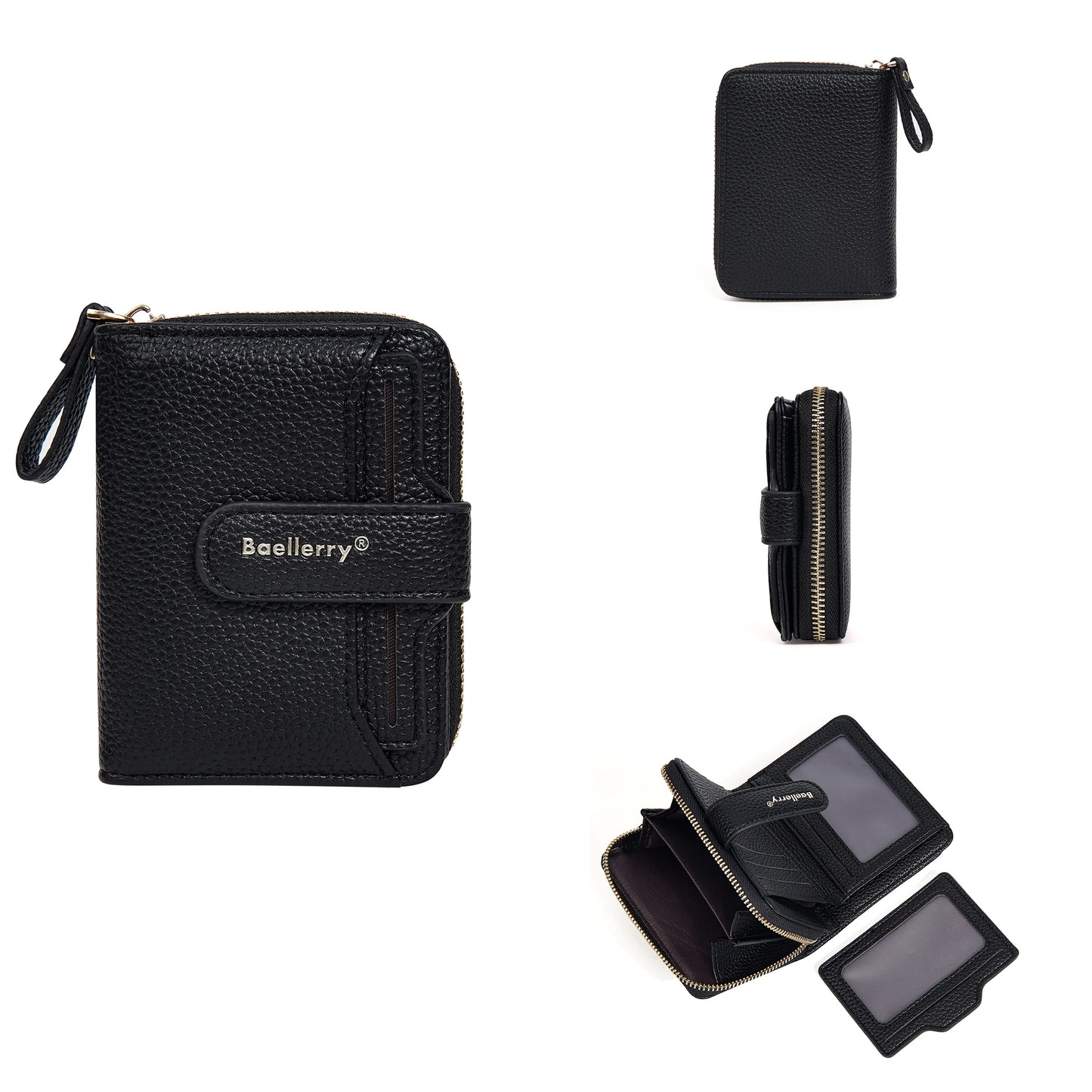 Portefeuille femme compact zippé en cuir PU RFID avec porte-cartes et poche monnaie