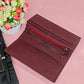 Portefeuille long femme en cuir véritable bordeaux avec zip et grande capacité élégante