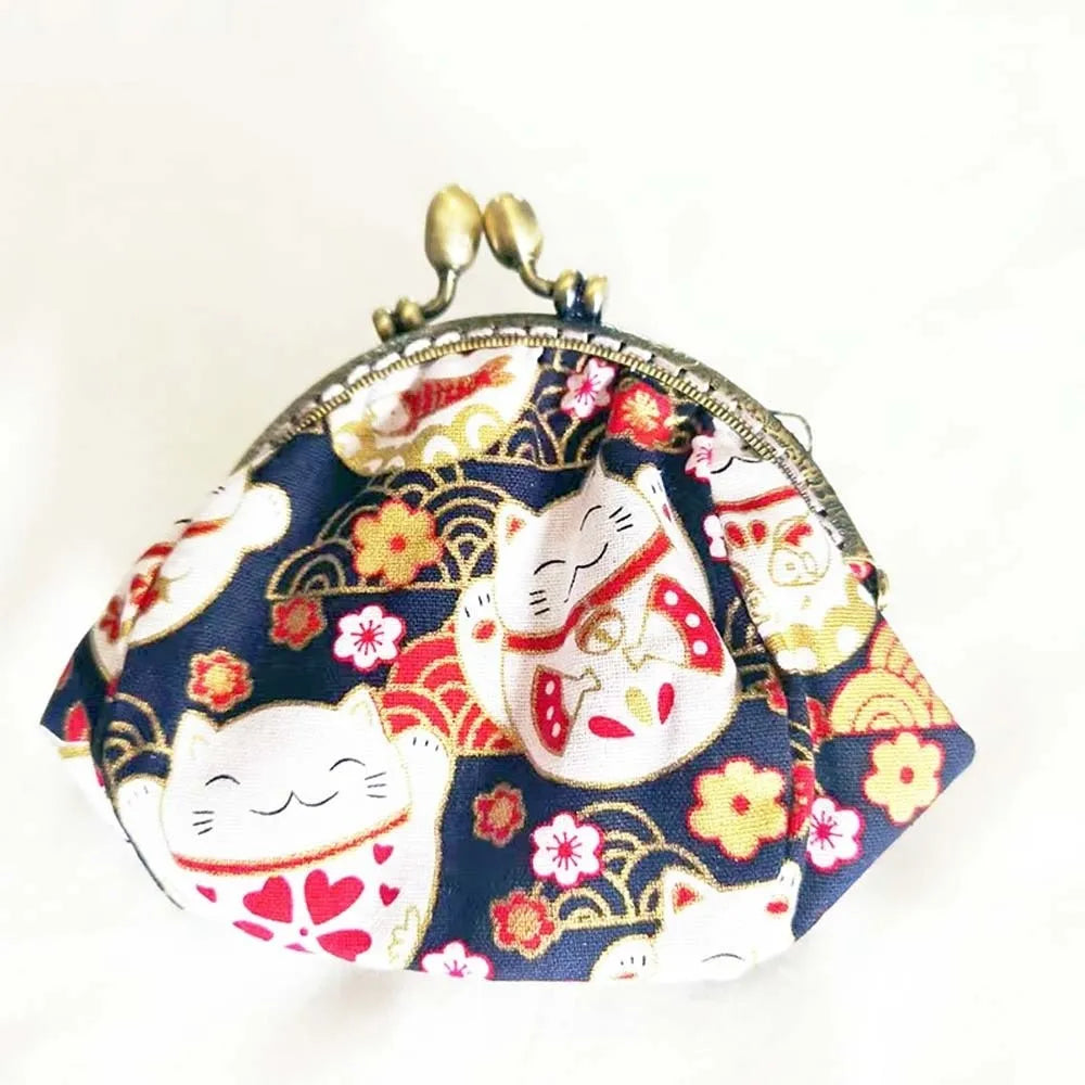 Porte-monnaie vintage à fermoir clic-clac en toile fleurie pour femme