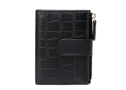 Portefeuille femme compact en cuir PU effet crocodile avec rabat et bouton pression