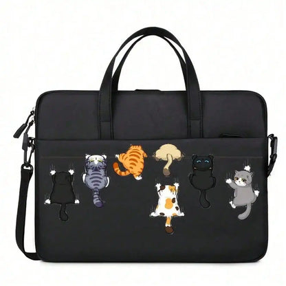 Sacoche ordinateur portable avec motif chats et bandoulière ajustable en polyester