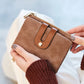Portefeuille femme compact en cuir PU bicolore avec zip et rabat grande capacité