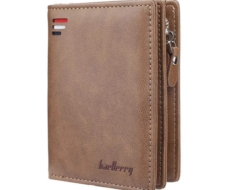 Portefeuille homme court en cuir pu vintage à grande capacité avec poche monnaie zippée