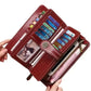 Portefeuille long anti-theft en cuir pu avec fermeture éclair et dragonne pour femme