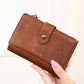 Portefeuille femme compact cuir PU RFID triple volet avec zip et bouton pression
