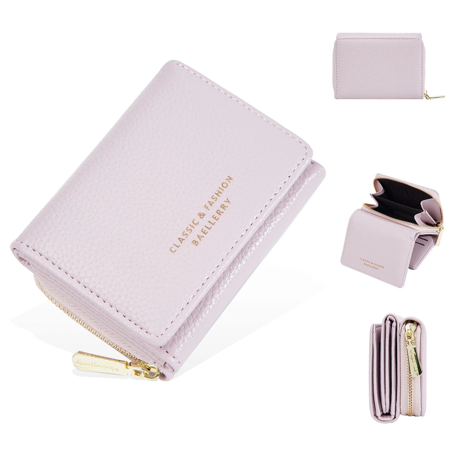 Portefeuille femme compact en cuir PU avec double compartiment
