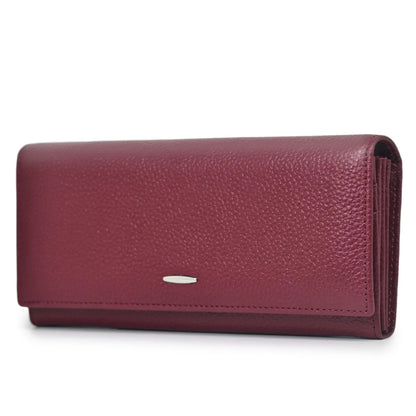 Portefeuille long femme en cuir véritable bordeaux avec zip et grande capacité élégante