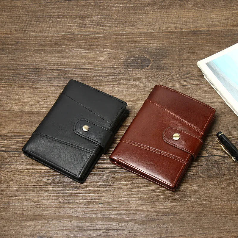 Portefeuille homme cuir véritable vintage compact avec RFID et grande capacité