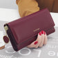 Portefeuille long trifold en cuir PU pour femme avec porte-cartes chic