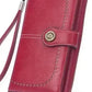 Portefeuille long anti-theft en cuir pu avec fermeture éclair et dragonne pour femme