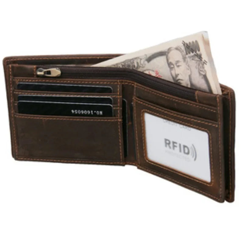 Portefeuille homme en cuir véritable vintage RFID compact avec porte-cartes et billets