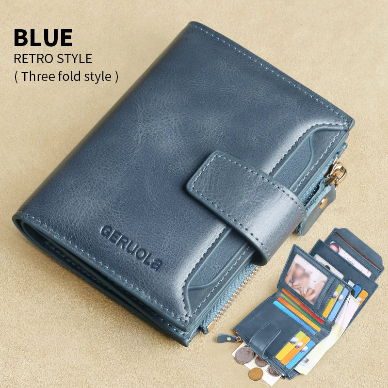 Portefeuille homme cuir véritable vintage RFID avec zip et porte-cartes multifonction