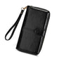Portefeuille long anti-theft en cuir pu avec fermeture éclair et dragonne pour femme