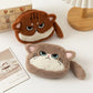 Porte-monnaie chat kawaii en peluche avec fermeture zippée et dragonne