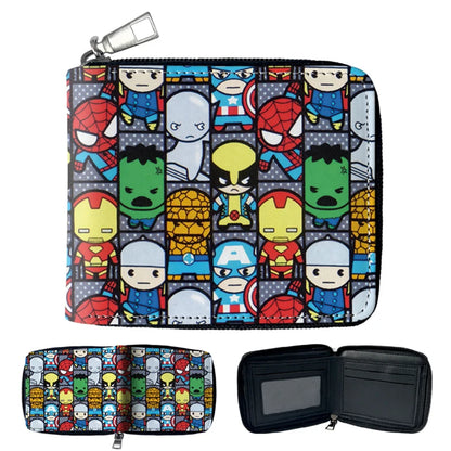 Portefeuille Marvel en cuir PU avec fermeture zippée et design comics multicarte