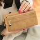 Portefeuille long rétro à double fermeture éclair pour femme en cuir PU