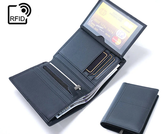 Portefeuille compact en cuir véritable RFID avec zip, porte-cartes et porte-monnaie sécurisé