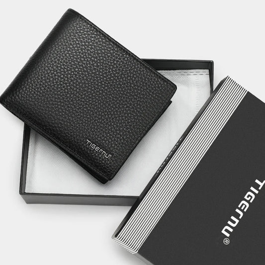 Portefeuille homme en cuir véritable compact avec porte-cartes et compartiments élégants