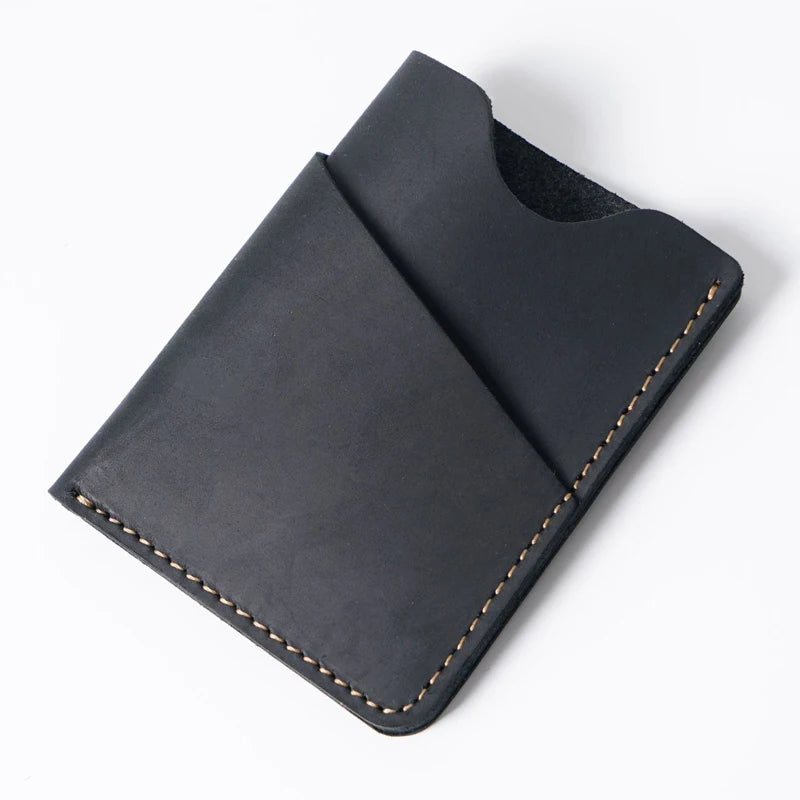 Porte-carte en cuir Crazy Horse véritable - style vintage et minimaliste