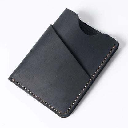 Porte-carte en cuir Crazy Horse véritable - style vintage et minimaliste