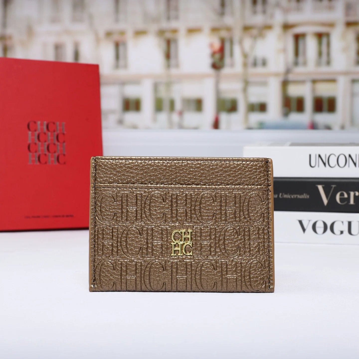 Porte-cartes classique  ultra-mince avec design lettre et texture cuir