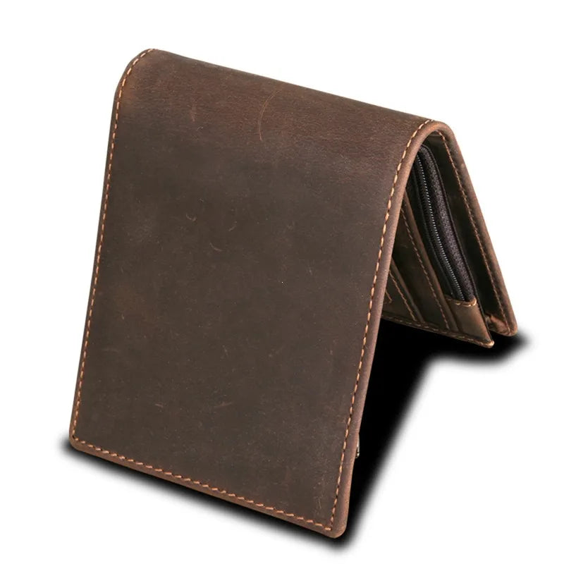 Portefeuille homme en cuir véritable vintage RFID compact avec porte-cartes et billets
