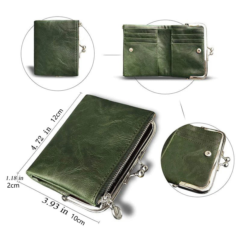 Portefeuille vintage en cuir pour femme avec fermoir Kiss Lock et grande capacité