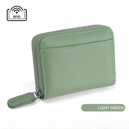 Portefeuille porte-cartes femme cuir véritable compact zippé anti-RFID 14/20 cartes