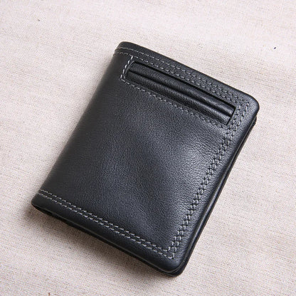Portefeuille homme cuir véritable compact noir avec porte-cartes et compartiments