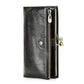 Portefeuille long femme en cuir véritable avec cadre métallique zip et grande capacité