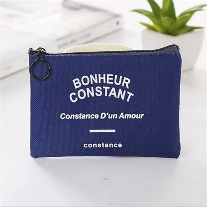 Porte-monnaie femme compact en tissu coton avec zip et motif rayé
