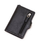 Porte-cartes RFID en cuir PU effet fibre carbone zippé compact ultra fin
